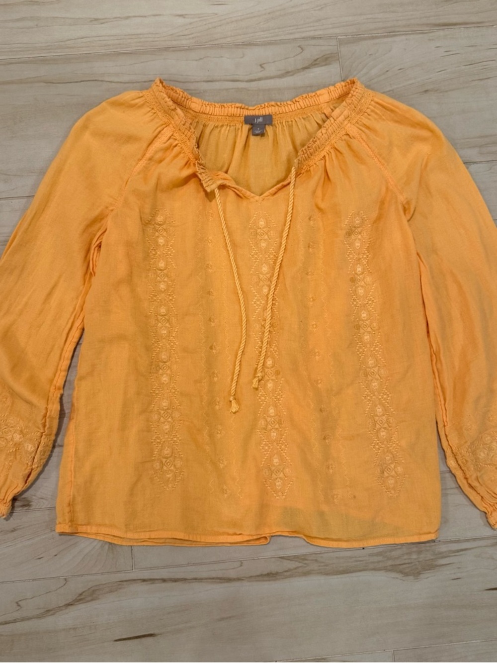 J. Jill Orange Embroidered Peasant Top